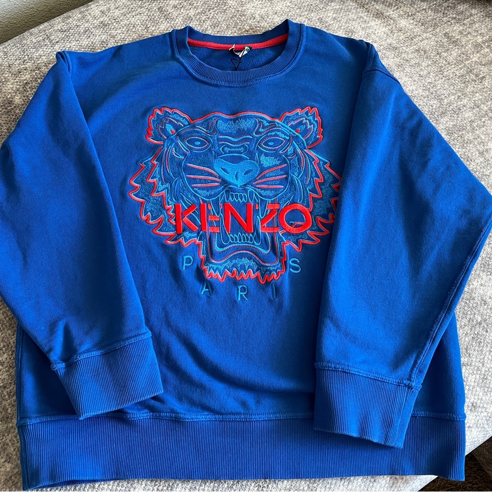 Kenzo Paris Sweatshirt Tiger Embroidered Logo Royal Blue SZ Medium